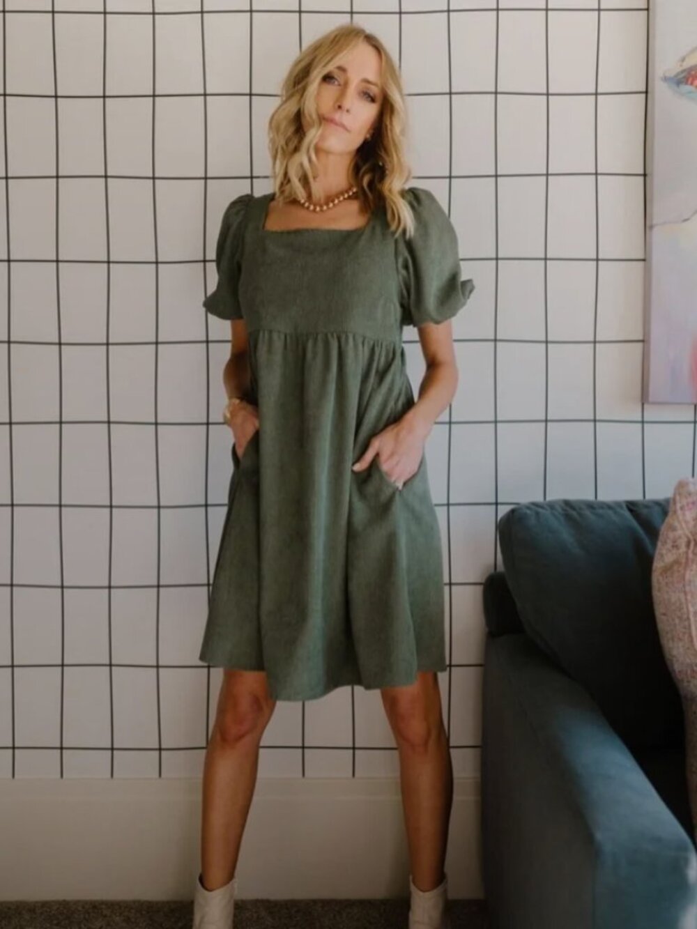 Baltic Born Felipa Dusty Green Corduroy Mini Dress Size Large